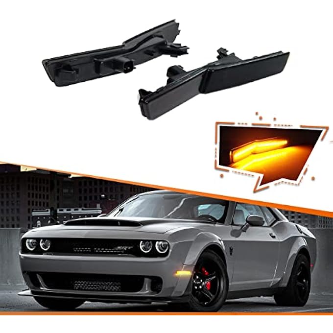 ADIIL Led Side Marker Lights Replacement For 201822 Dodge Challenger Srt Widebody Rt Amber Led Front Fender Oem Fit Sidemarker Lamps Kit Smoked Lens - Image 2