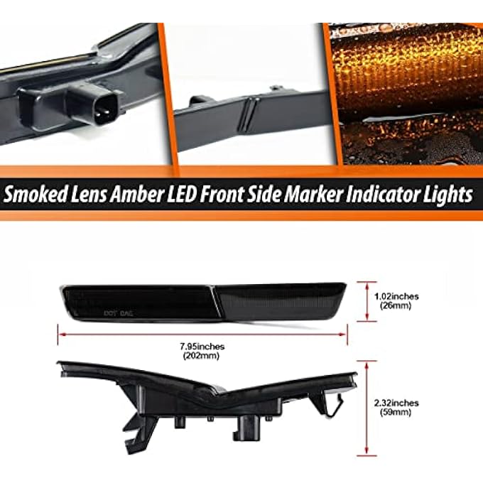 ADIIL Led Side Marker Lights Replacement For 201822 Dodge Challenger Srt Widebody Rt Amber Led Front Fender Oem Fit Sidemarker Lamps Kit Smoked Lens - Image 4