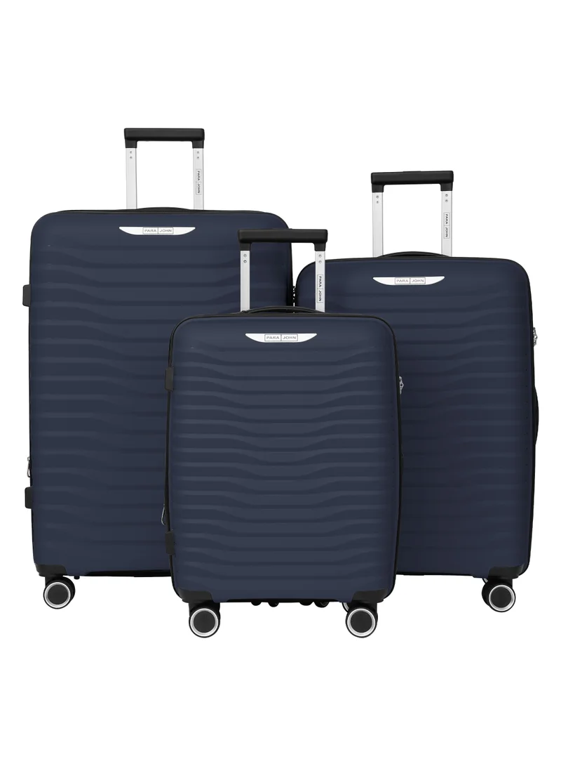PARA JOHN TRACE Series - 3 Piece Expandable Polypropylene Luggage Set with 360 Dual Wheels | Durable, Lightweight & Stylish 20,24,28 Sizes- Dark Blue