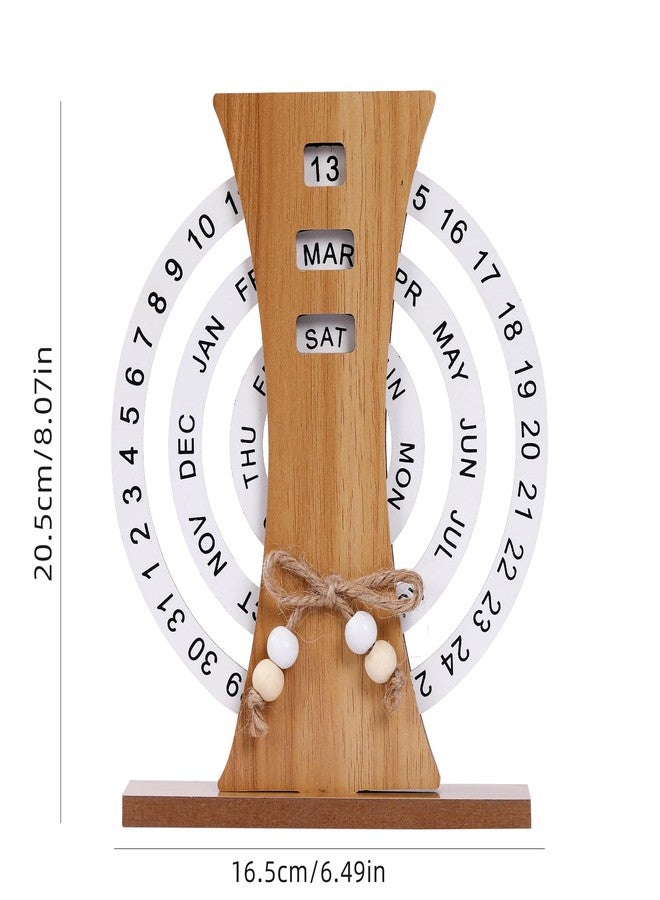 Aovdy Perpetual Calendar, Wooden Disc Perpetual Desk Calendar, Wooden Disc Calendar, Gift Manual Rotating Wooden Block Calendar for Home Office Desk Date Week Month - Image 3