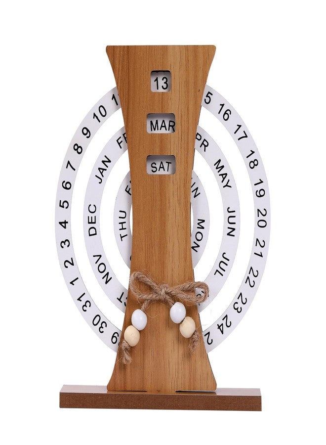 Aovdy Perpetual Calendar, Wooden Disc Perpetual Desk Calendar, Wooden Disc Calendar, Gift Manual Rotating Wooden Block Calendar for Home Office Desk Date Week Month - Image 1