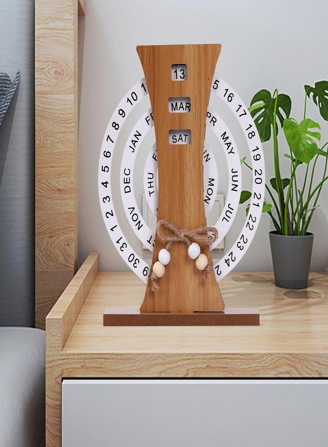 Aovdy Perpetual Calendar, Wooden Disc Perpetual Desk Calendar, Wooden Disc Calendar, Gift Manual Rotating Wooden Block Calendar for Home Office Desk Date Week Month - Image 5