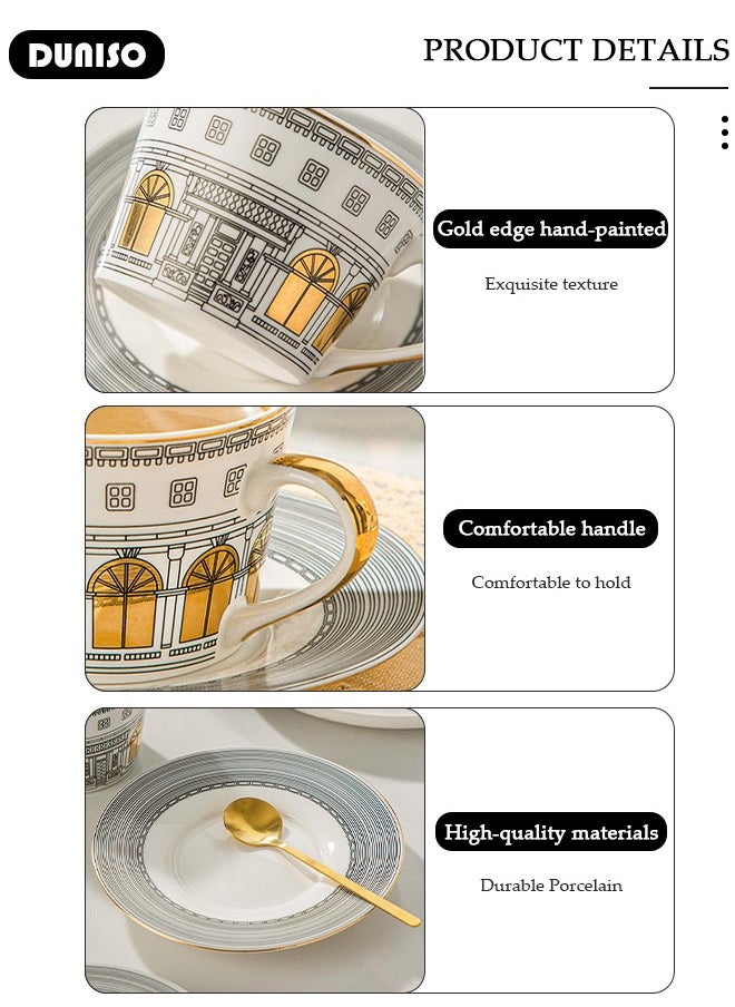 DUNISO Ceramic Tea Cups and Saucers,  Glazed Tea Mugs,  Latte Cups and Espresso Mug for Coffee Drinks and Tea, Kitchen and Living Room Saucers Set,Ceramic Coffee Cup for Office and Home  - Image 2