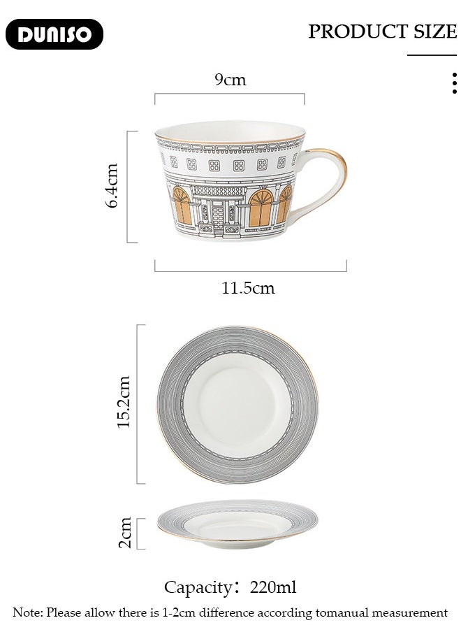 DUNISO Ceramic Tea Cups and Saucers,  Glazed Tea Mugs,  Latte Cups and Espresso Mug for Coffee Drinks and Tea, Kitchen and Living Room Saucers Set,Ceramic Coffee Cup for Office and Home  - Image 4