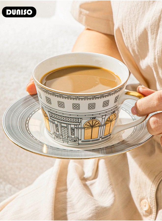 DUNISO Ceramic Tea Cups and Saucers,  Glazed Tea Mugs,  Latte Cups and Espresso Mug for Coffee Drinks and Tea, Kitchen and Living Room Saucers Set,Ceramic Coffee Cup for Office and Home  - Image 5