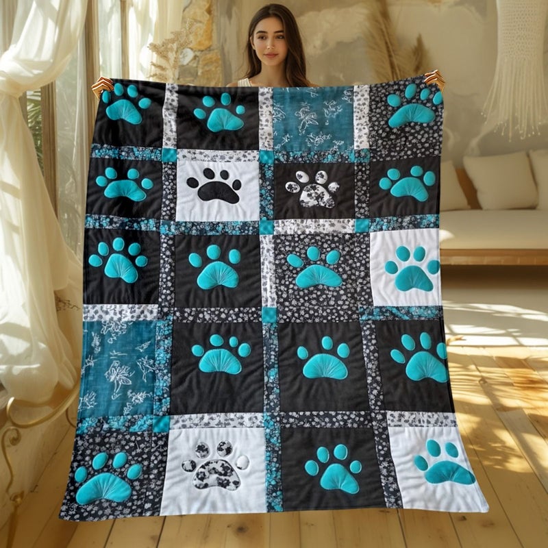 Paw Print Flannel Blanket 150x200 Cm 59.1x78.7 Inches Soft Warm All Season Bedspread For Sofa Bed Travel Camping - Image 1