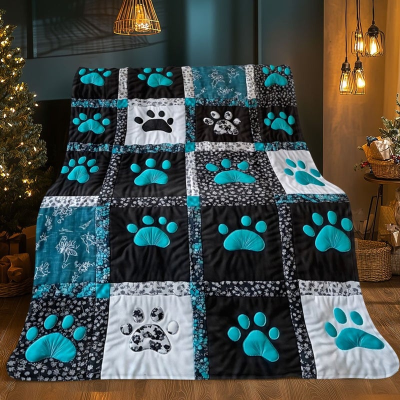 Paw Print Flannel Blanket 150x200 Cm 59.1x78.7 Inches Soft Warm All Season Bedspread For Sofa Bed Travel Camping - Image 2
