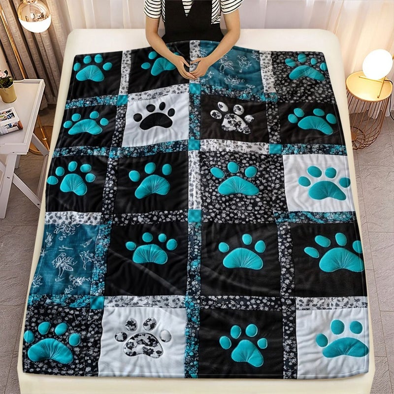 Paw Print Flannel Blanket 150x200 Cm 59.1x78.7 Inches Soft Warm All Season Bedspread For Sofa Bed Travel Camping - Image 4