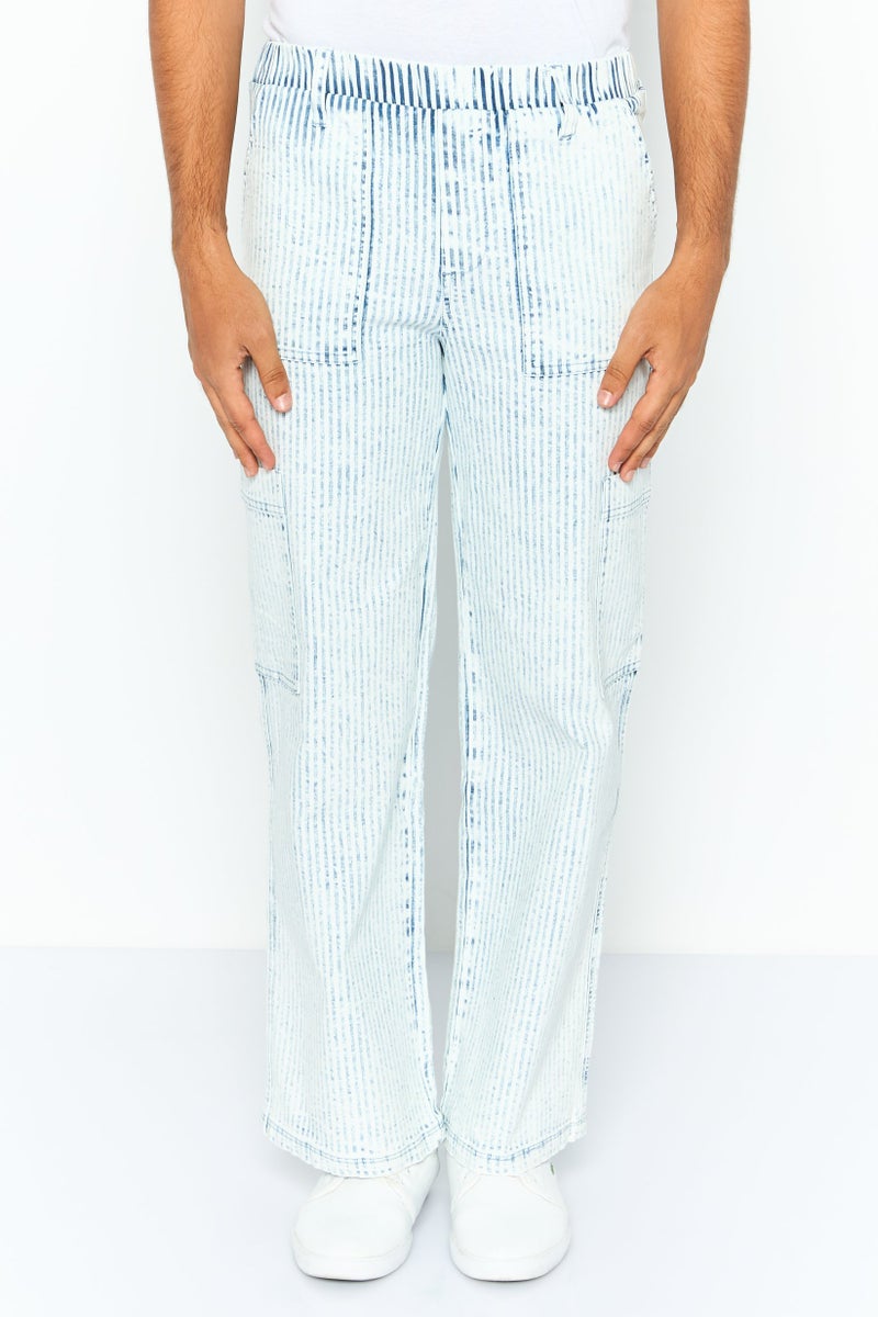 Hurley Men Regular Fit Stripe Cargo Pants, White - Image 1