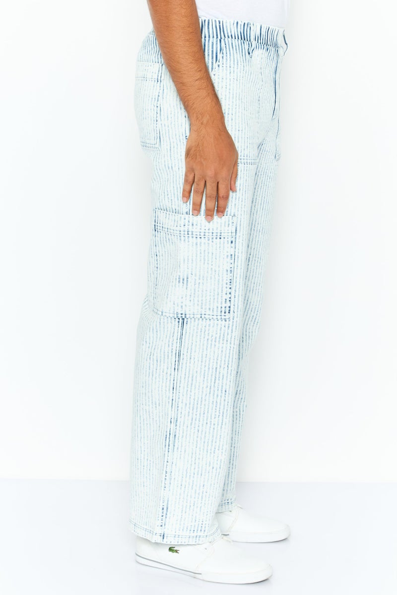 Hurley Men Regular Fit Stripe Cargo Pants, White - Image 3