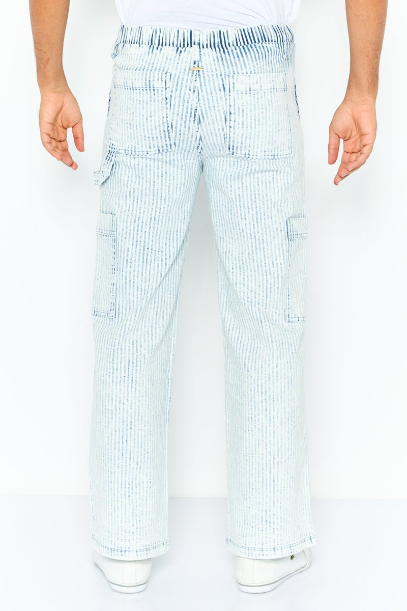 Hurley سروال كارجو مخطط للرجال بقصة عادية، أبيض - Image 2