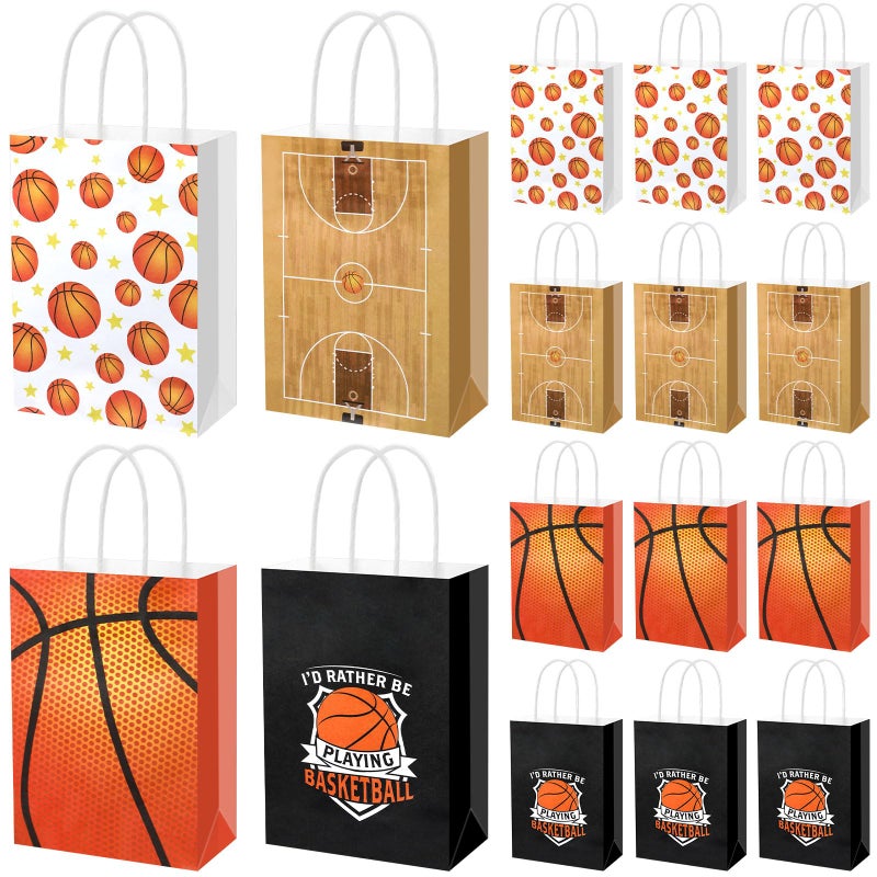 Eaasty 16pcs Basketball Goodie Bags with Handle 4 Styles Basketball Paper Gift Bags for Treat Snack Candy Sports Birthday Themed Party Favor Supplies - Image 1