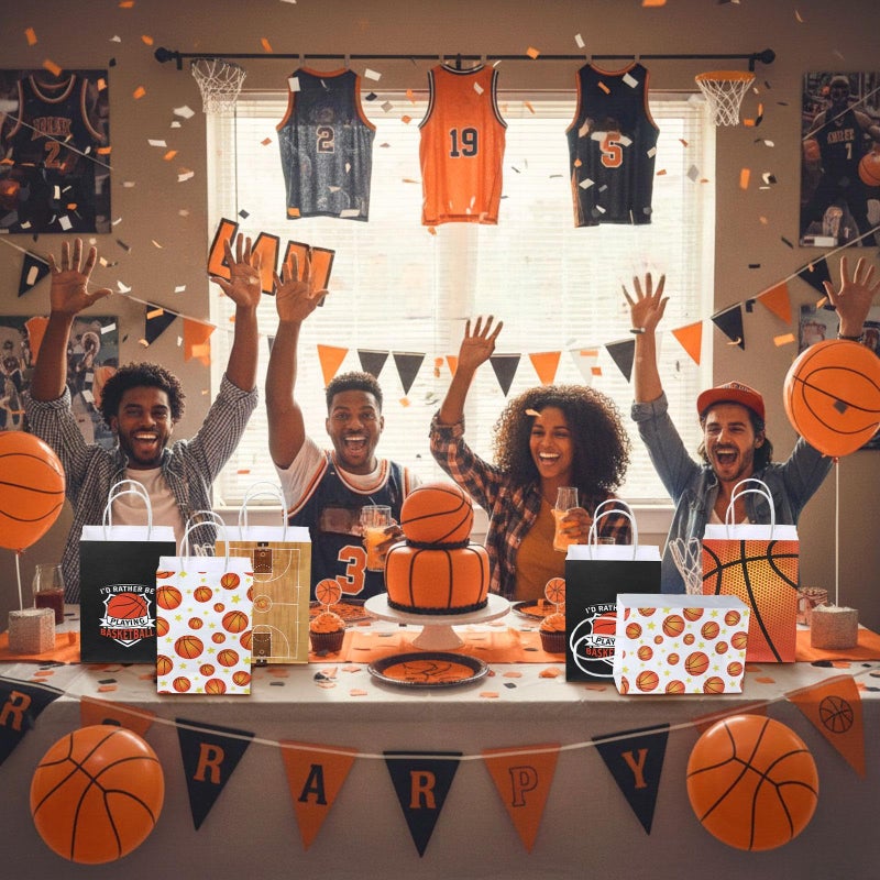 Eaasty 16pcs Basketball Goodie Bags with Handle 4 Styles Basketball Paper Gift Bags for Treat Snack Candy Sports Birthday Themed Party Favor Supplies - Image 2