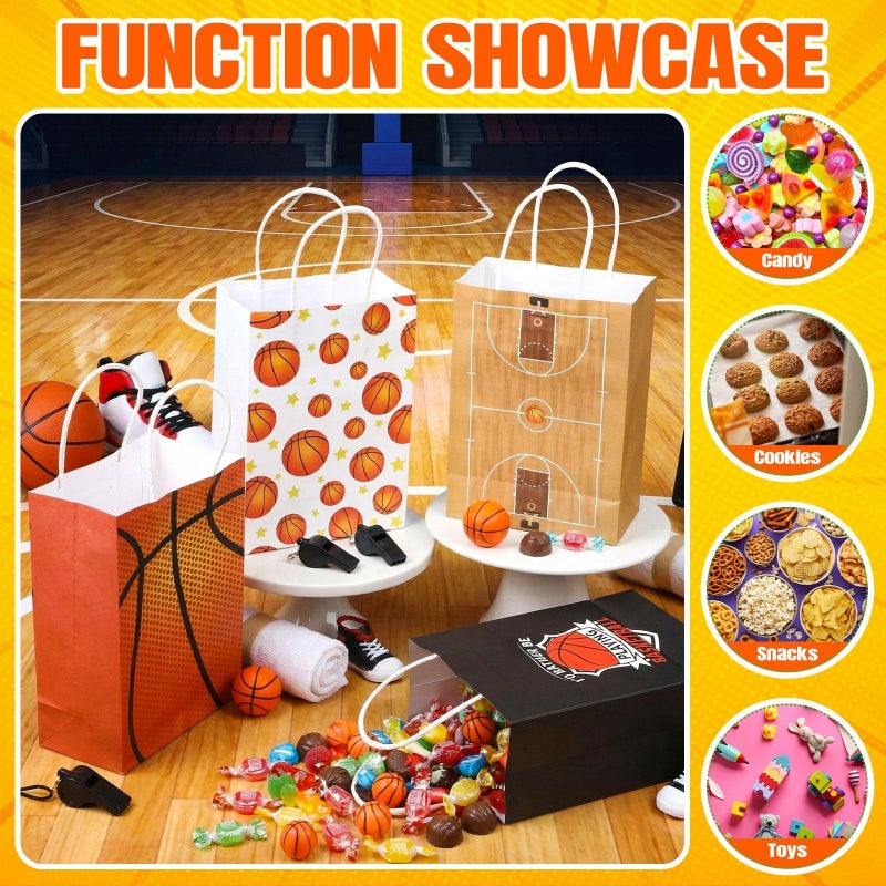 Eaasty 16pcs Basketball Goodie Bags with Handle 4 Styles Basketball Paper Gift Bags for Treat Snack Candy Sports Birthday Themed Party Favor Supplies - Image 4