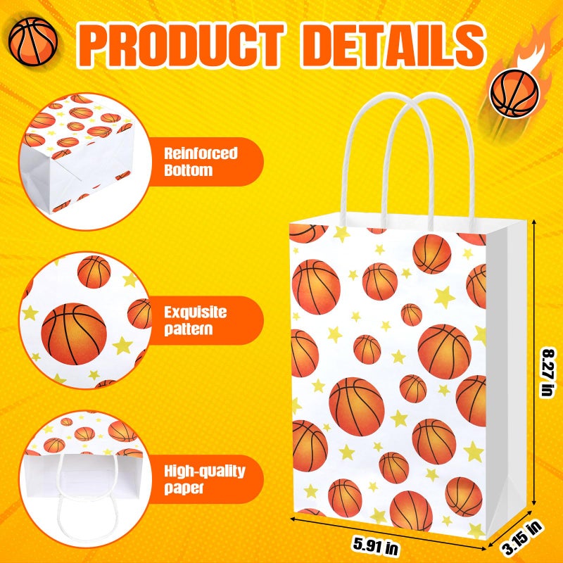 Eaasty 16pcs Basketball Goodie Bags with Handle 4 Styles Basketball Paper Gift Bags for Treat Snack Candy Sports Birthday Themed Party Favor Supplies - Image 3