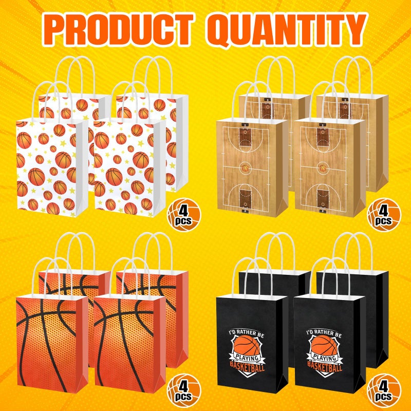 Eaasty 16pcs Basketball Goodie Bags with Handle 4 Styles Basketball Paper Gift Bags for Treat Snack Candy Sports Birthday Themed Party Favor Supplies - Image 5