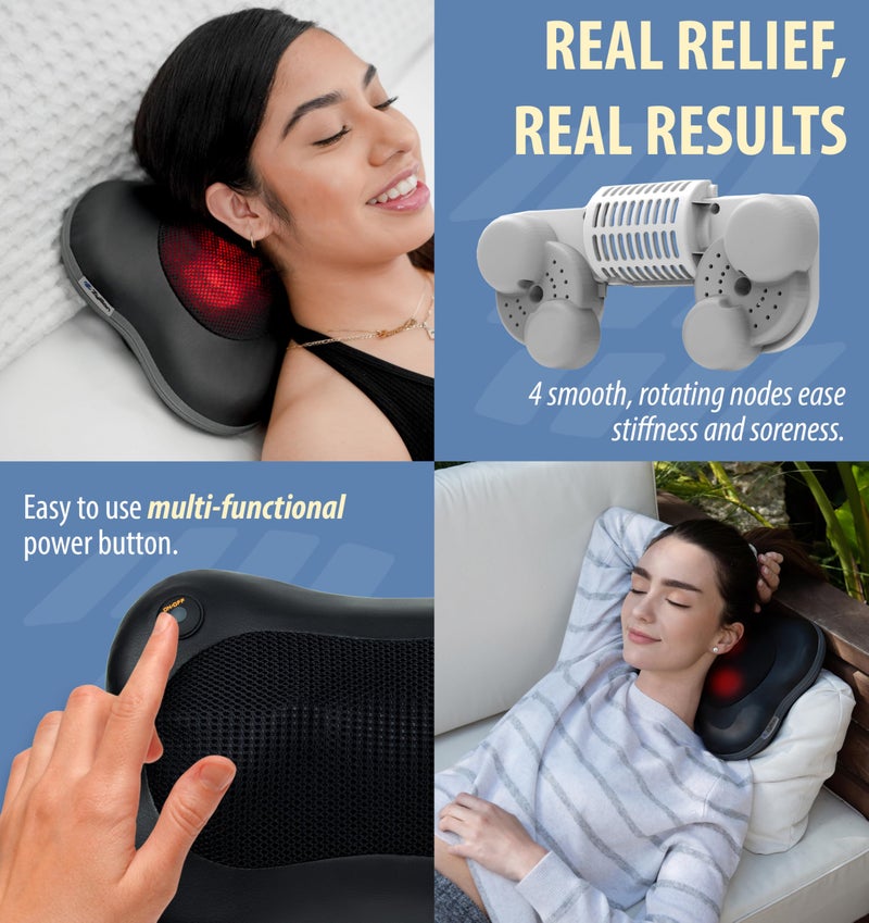 Zyllion Shiatsu Back and Neck Massager with Heat - 3D Electric Kneading Deep Tissue Massage Pillow for Muscle Pain Relief, Black, ZMA-13 - Image 3