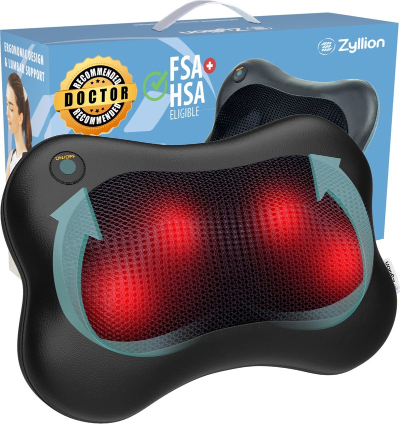Zyllion Shiatsu Back and Neck Massager with Heat - 3D Electric Kneading Deep Tissue Massage Pillow for Muscle Pain Relief, Black, ZMA-13 - Image 1