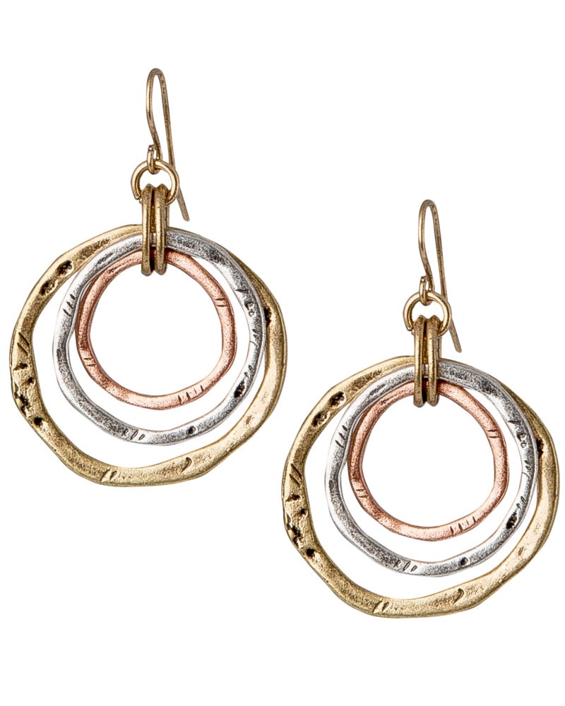 SPUNKYsoul 3 Circle Boho Earrings - Handmade, Lightweight 2-Inch Bohemian Dangle Earrings for Women - Trendy, Vintage, Unique Jewelry - Ideal for Weddings & Gifting (Gold, Silver, Copper) - Image 1