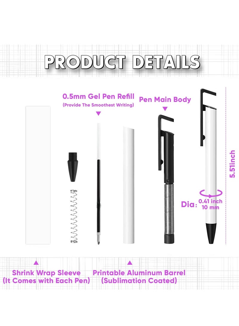 Sublimation Pens, Blank Heat Transfer Pen for Kids, Sublimation Gel Pen with Shrink Wrap Sleeves, Sublimation Coated Aluminum Customized Clip Pen for DIY Office School Stationery Supplies (6Pcs)  - Image 3