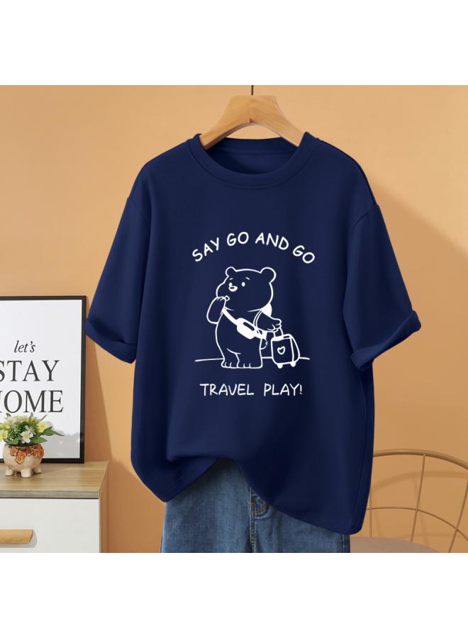VUELO Loose Short-sleeved Summer New American Style Trendy Brand Pure Cotton Shoulder T-shirt Women's Loose Plus Size Half-sleeved T-shirt Top For Women 