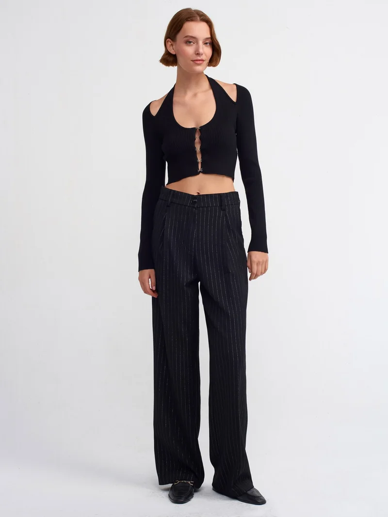 Dilvin 60188 Italian Knitted Cardigan with Front Sleeve Slings-Black