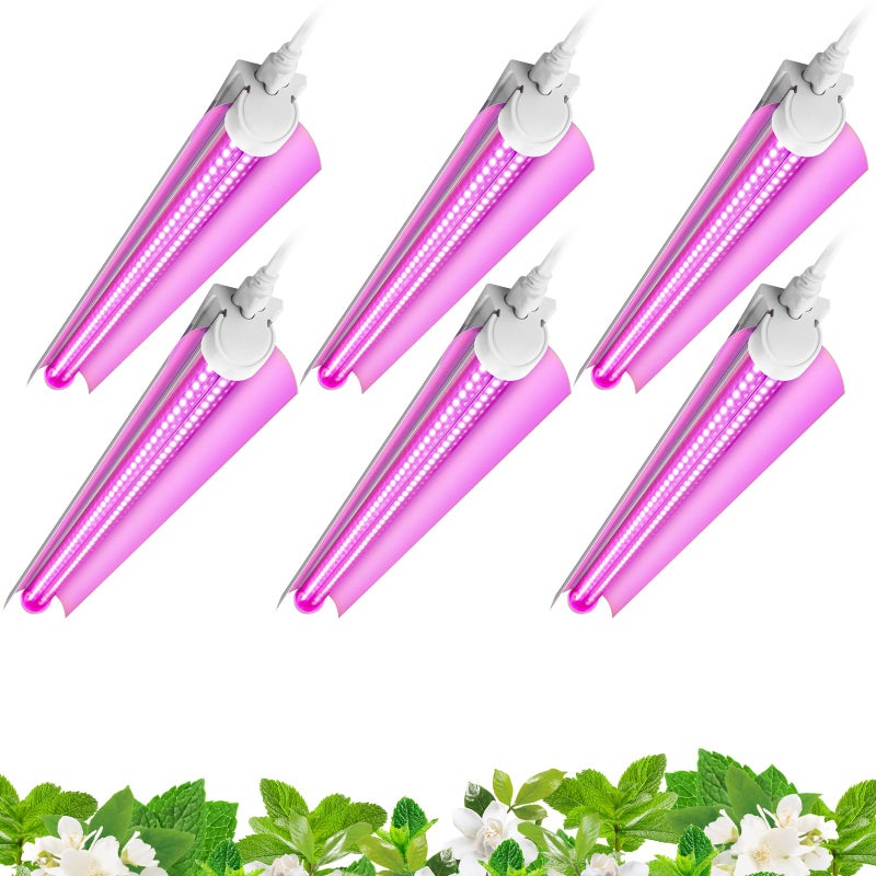 Barrina LED Grow Light, 144W(6 x 24W, 800W Equivalent), 2ft T8, Full Spectrum, High Output, Linkable Design, T8 Integrated Bulb+Fixture, Plant Lights for Indoor Plants, 6-Pack - Image 1