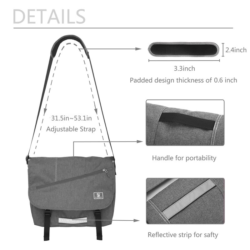 OIWAS OIWAS 15.6 Inch Messenger Bag for Men/Women Crossbody Travel Satchel Bags Laptop Shoulder Bag Large Briefcase Computer Work College Grey  - Image 4