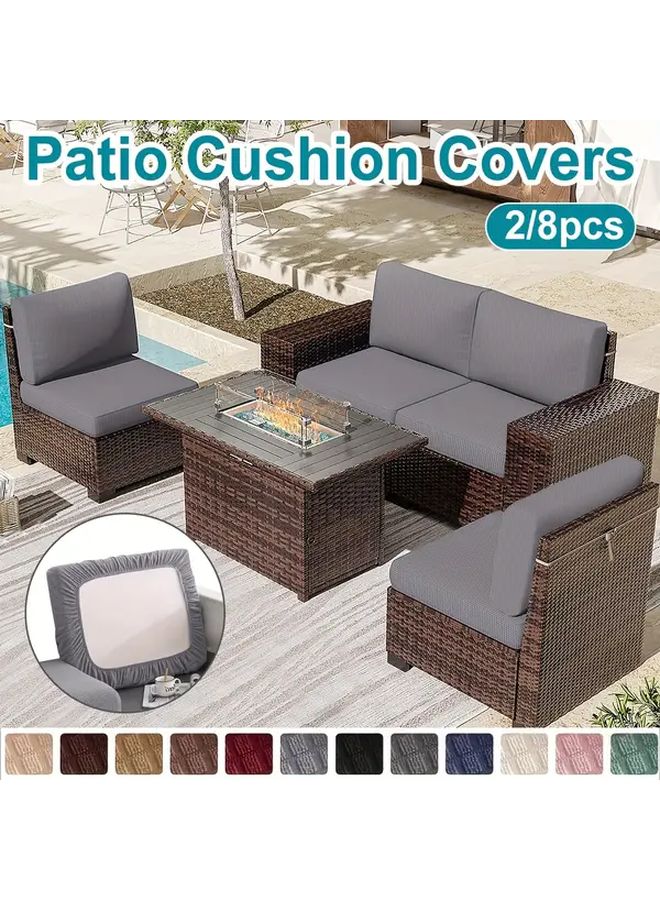 Navy Blue Elastic Cushion Covers 2pcs For Outdoor Rattan Grid Sofa - Image 4