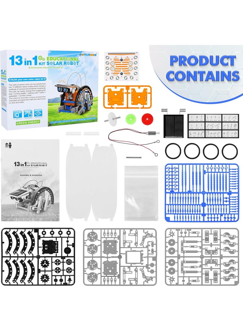 13-in-1Solar Power Robots Creation Toy, Educational Experiment DIY Robotics Kit, Science Toy Solar Powered Building Robotic Set Age 8-12 for Boys Girls Kids（Blue） - Image 4