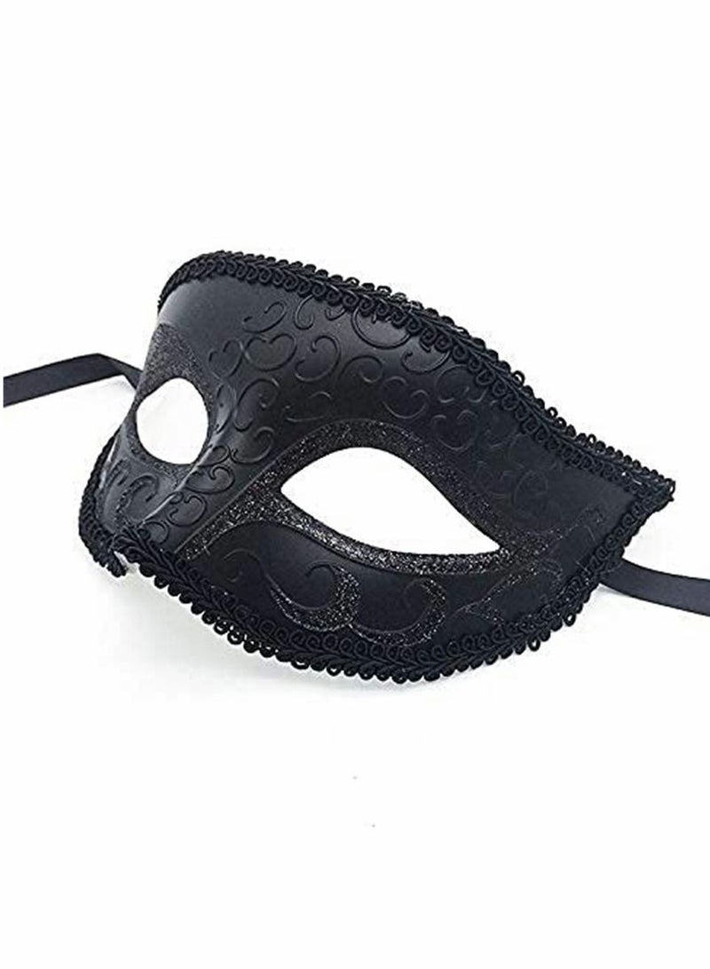 NIBEMINENT Couples Mardi Gras Venetian Masquerade Masks Set, Side flower Mask and Painted Pattern Half Face Dress Up Mask, Party Costume Accessory (Black) - Image 5