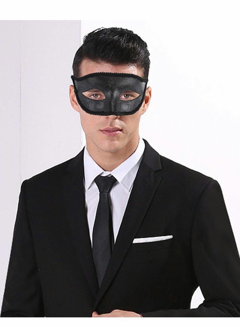 NIBEMINENT Couples Mardi Gras Venetian Masquerade Masks Set, Side flower Mask and Painted Pattern Half Face Dress Up Mask, Party Costume Accessory (Black) - Image 2