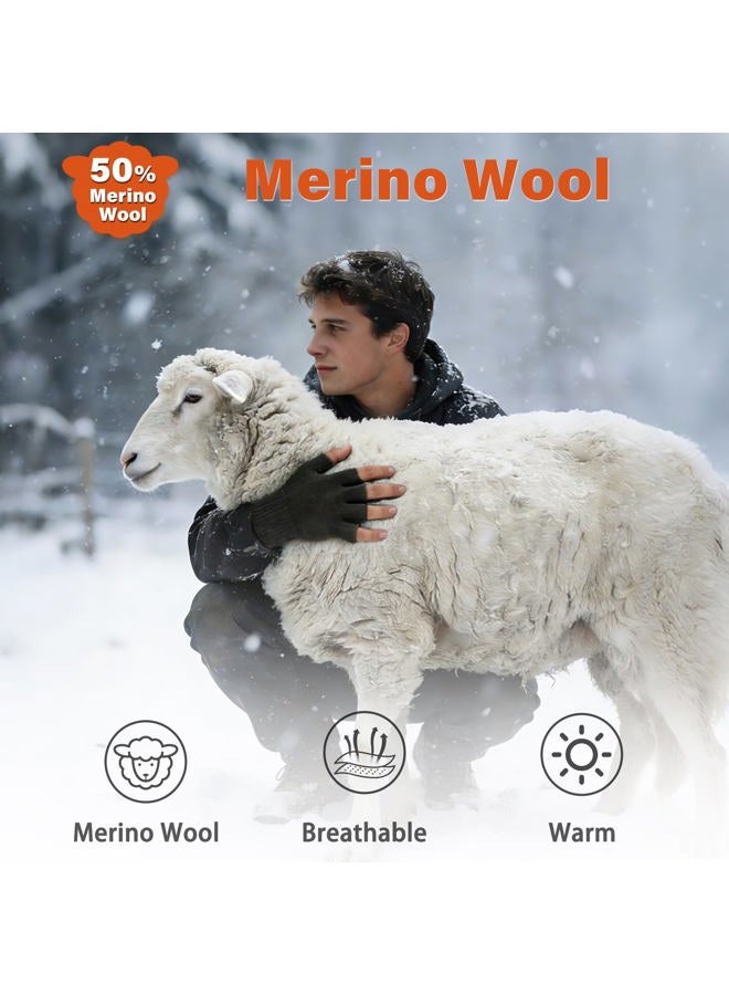 Fullsheild Merino Wool Fingerless Gloves for Men Women Half Finger Knit Gloves Unisex Anti-Slip Wool Fingerless Mittens, Black, S-M - Image 4