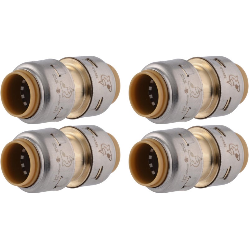 SharkBite Max 1/2 Inch Coupling, Pack of 4, Push to Connect Brass Plumbing Fitting, PEX Pipe, Copper, CPVC, PE-RT, HDPE, UR008A4 - Image 1