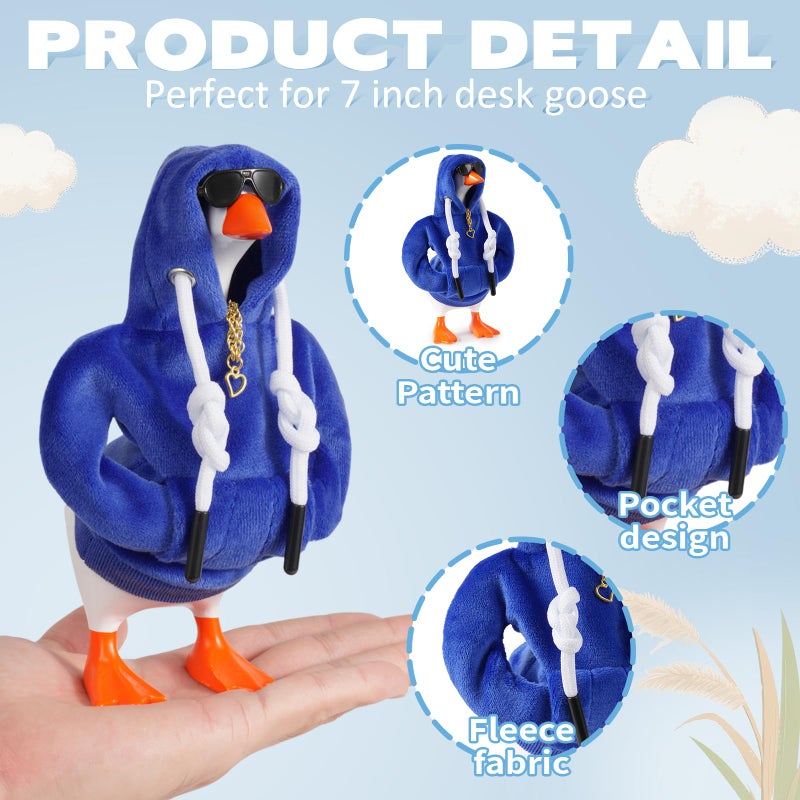 linastu 6 Set 7inch Desk Goose Outfits, Mini Desktop Goose Clothes Desk Goose Accessories Set for Magnetic Goose Statue ( Dark Blue Hoodie+ Sunglasses+ Necklace ) - Image 3