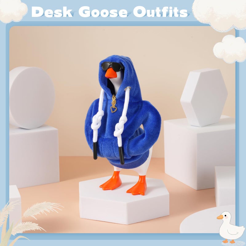 linastu 6 Set 7inch Desk Goose Outfits, Mini Desktop Goose Clothes Desk Goose Accessories Set for Magnetic Goose Statue ( Dark Blue Hoodie+ Sunglasses+ Necklace ) - Image 5