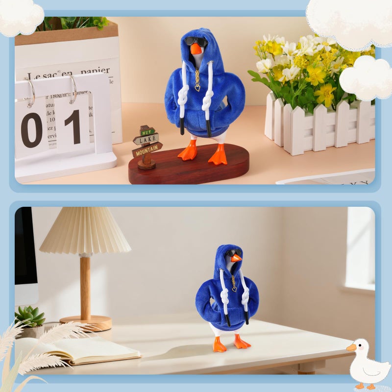 linastu 6 Set 7inch Desk Goose Outfits, Mini Desktop Goose Clothes Desk Goose Accessories Set for Magnetic Goose Statue ( Dark Blue Hoodie+ Sunglasses+ Necklace ) - Image 4