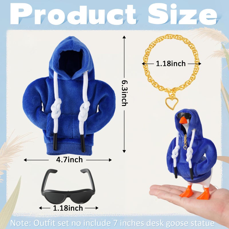 linastu 6 Set 7inch Desk Goose Outfits, Mini Desktop Goose Clothes Desk Goose Accessories Set for Magnetic Goose Statue ( Dark Blue Hoodie+ Sunglasses+ Necklace ) - Image 2