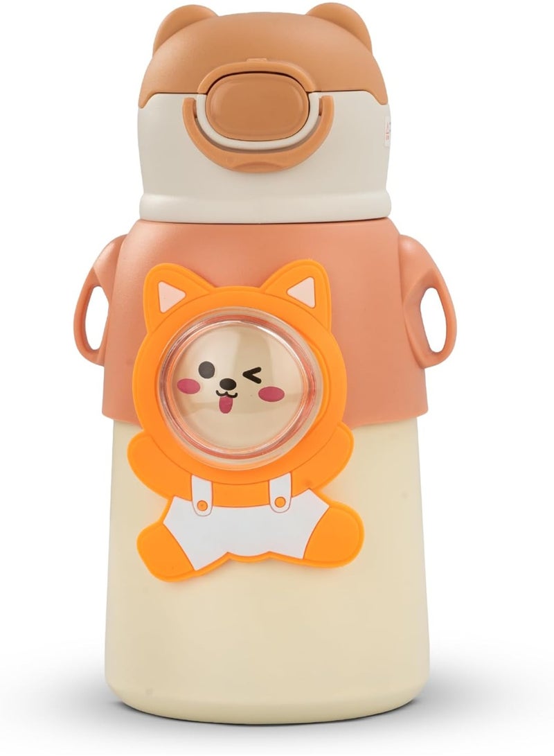 Twisoo Stainless Steel Kids Water Bottle - Leak Proof, Vacuum Insulated with Straw, BPA Free, Hot & Cold Drink Flask, Food Grade Steel, Portable with Strap, 520ml (Orange) - Image 1