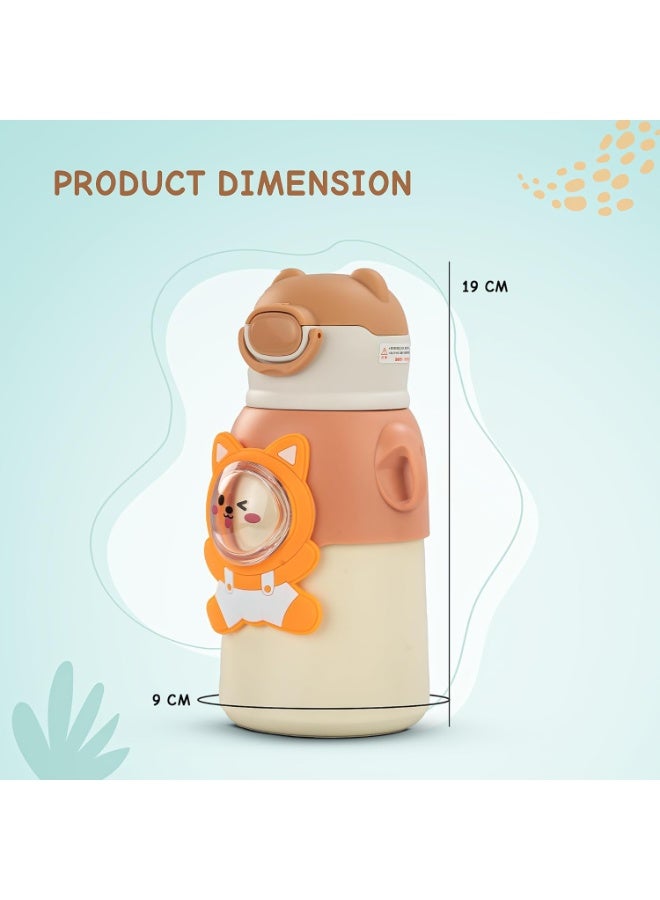 Twisoo Stainless Steel Kids Water Bottle - Leak Proof, Vacuum Insulated with Straw, BPA Free, Hot & Cold Drink Flask, Food Grade Steel, Portable with Strap, 520ml (Orange) - Image 3