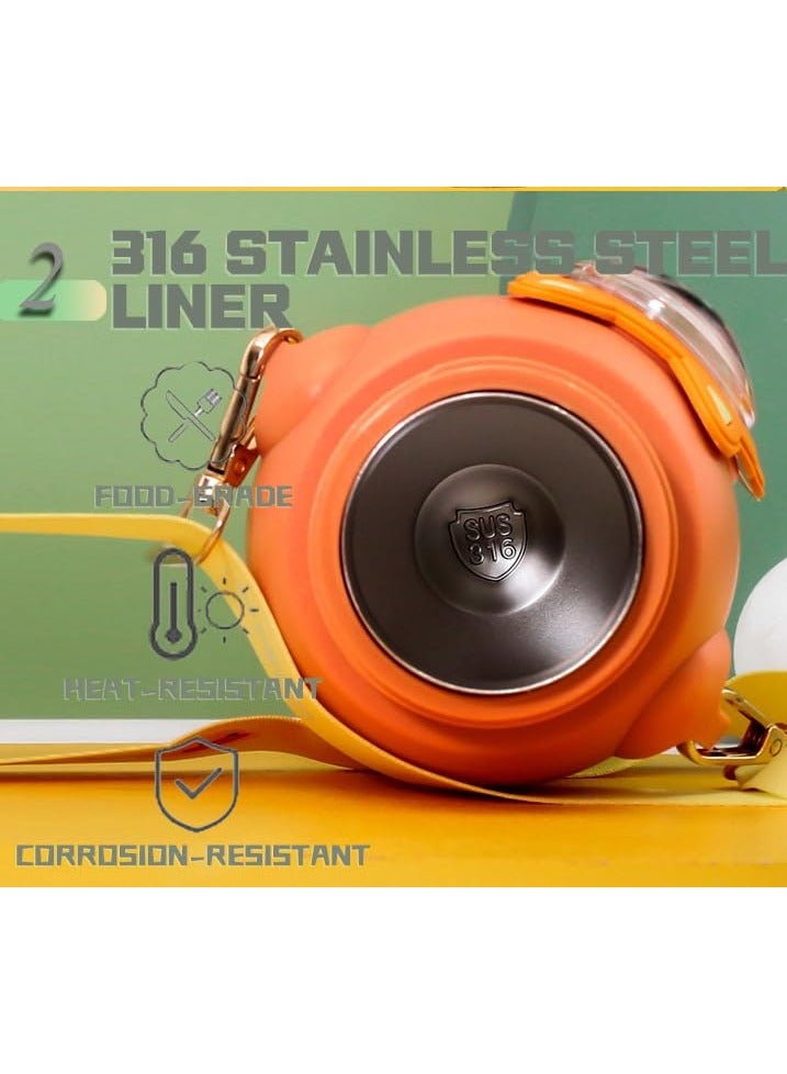 Twisoo Stainless Steel Kids Water Bottle - Leak Proof, Vacuum Insulated with Straw, BPA Free, Hot & Cold Drink Flask, Food Grade Steel, Portable with Strap, 520ml (Orange) - Image 4