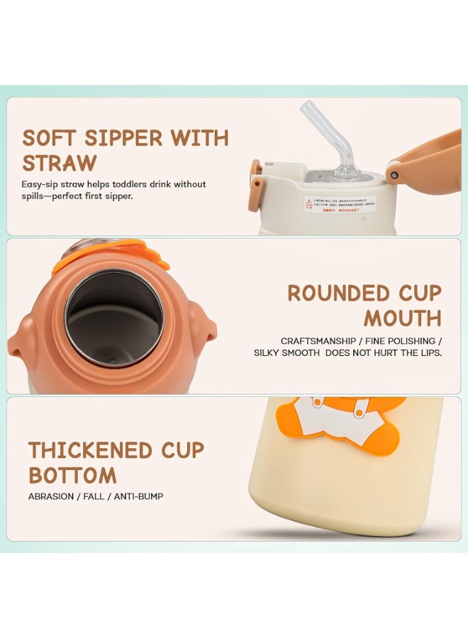 Twisoo Stainless Steel Kids Water Bottle - Leak Proof, Vacuum Insulated with Straw, BPA Free, Hot & Cold Drink Flask, Food Grade Steel, Portable with Strap, 520ml (Orange) - Image 2