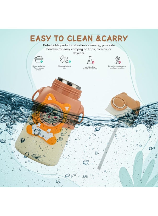 Twisoo Stainless Steel Kids Water Bottle - Leak Proof, Vacuum Insulated with Straw, BPA Free, Hot & Cold Drink Flask, Food Grade Steel, Portable with Strap, 520ml (Orange) - Image 5