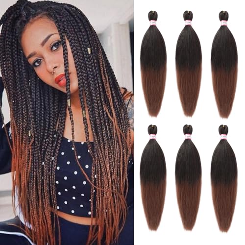 Dorsanee Ombre Brown Braiding Hair Pre Stretched 20 Inch 6 Packs Braiding Hair Extensions for Crochet Box Braids Twists Locs Hair Itch Free Soft Yaki Texture Hot Water Setting 20inch1B30
