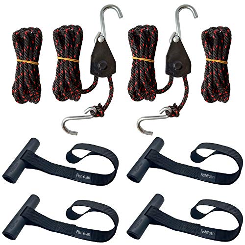 FishYuan Kayak and Canoe Tie Down Set, 4Pcs Quick Loops and 2Pcs Sentry Ratchet Tie Down Rope and 2Pcs Rope - Image 1