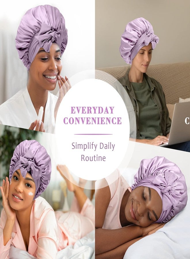 AWAYTR Satin Hair Bonnet Wide Band - Silk Like Sleeping Bonnets for Curly Hair Hair Wrap for Night Cap with Tie Band Breathable Satin Bonnet for Women and Girls (Purple) - Image 5