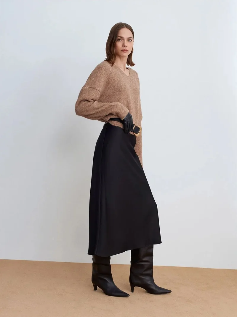 ديلفين Dilvin Women's V-neck Ribbed Knit Sweater