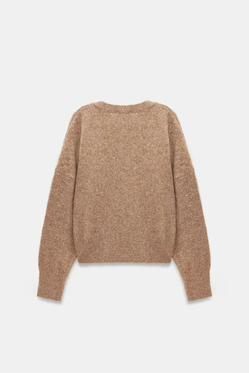 Dilvin Camel Brown DILVIN Women's V-neck Ribbed Knit Sweater for Women | Best Price UAE