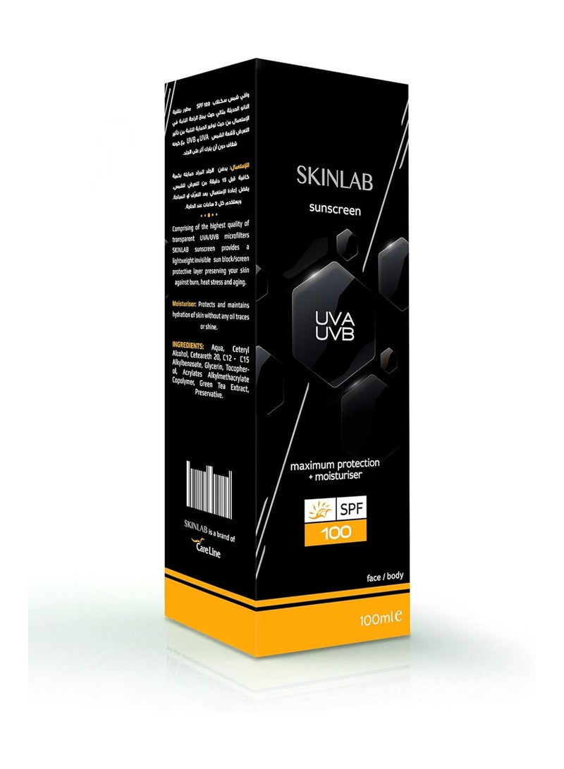 SKINLAB Sunscreen Spf100 Uva/Uvb Protection For All Skin Types, Water Resistant & Transparent (100Ml) - Image 1