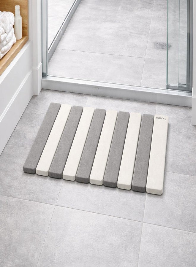 Miracle Foldable Stone Bath Mat 23.6 x 15.5 Inch Diatomaceous Earth Ultra Dry Water Absorbing Bathroom Shower Mat Non Slip Compact Easy Clean Grey and White MIRACLE - Image 1